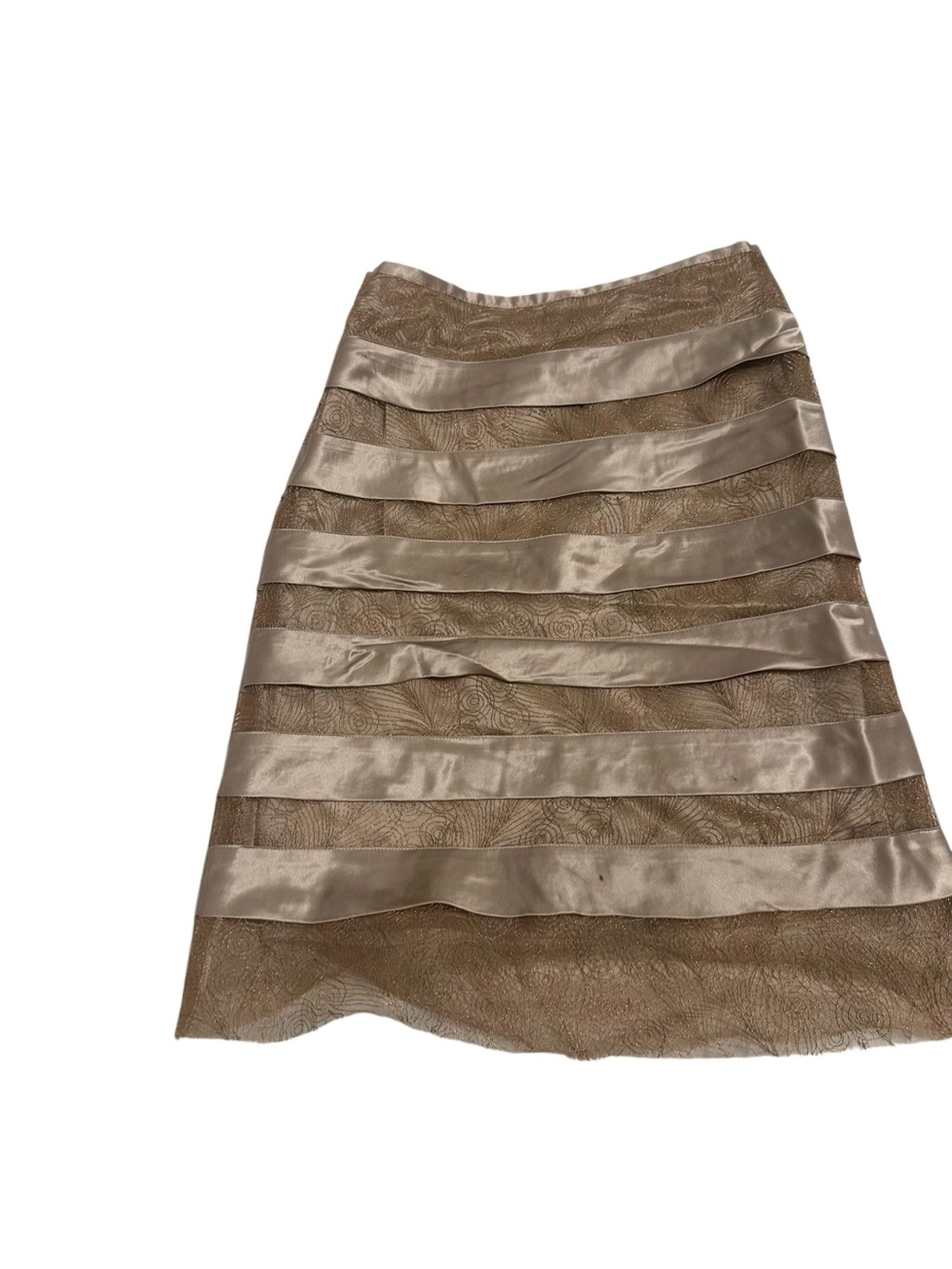 Satin-Striped A-Line Skirt in Taupe